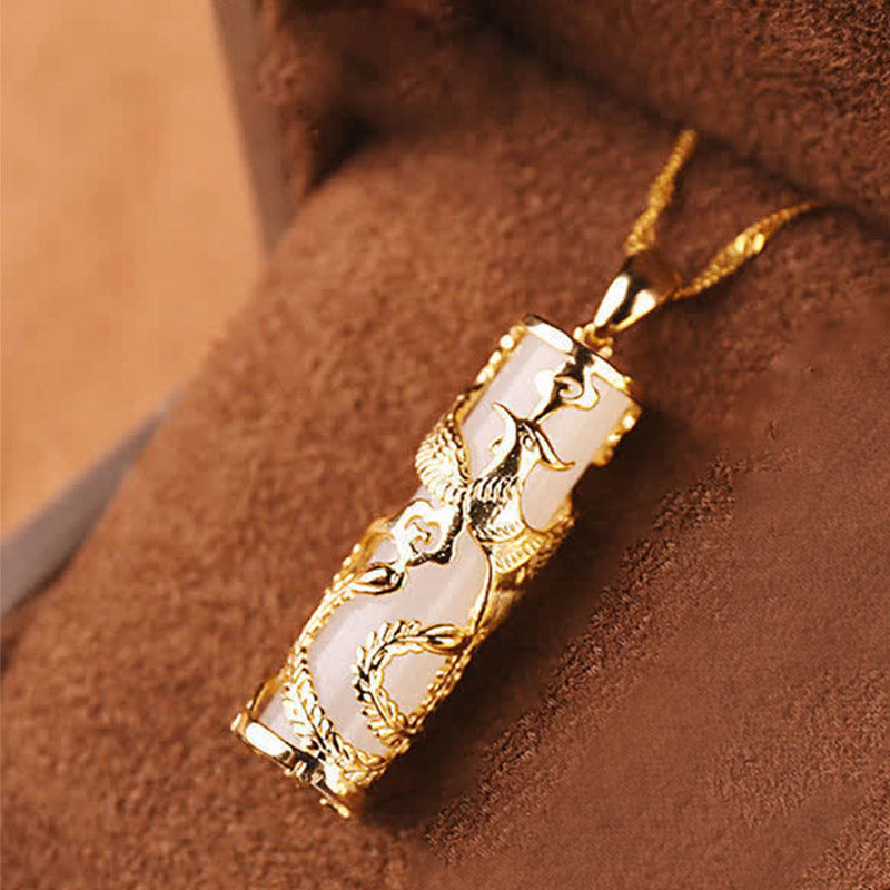 Nimara Ritual Jade Dragon Phoenix Copper Blessing Harmony Necklace Pendant