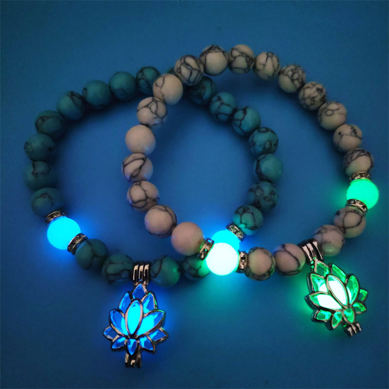 Positive Thinking Tibetan Turquoise Glowstone Luminous Bead Lotus Protection Bracelet