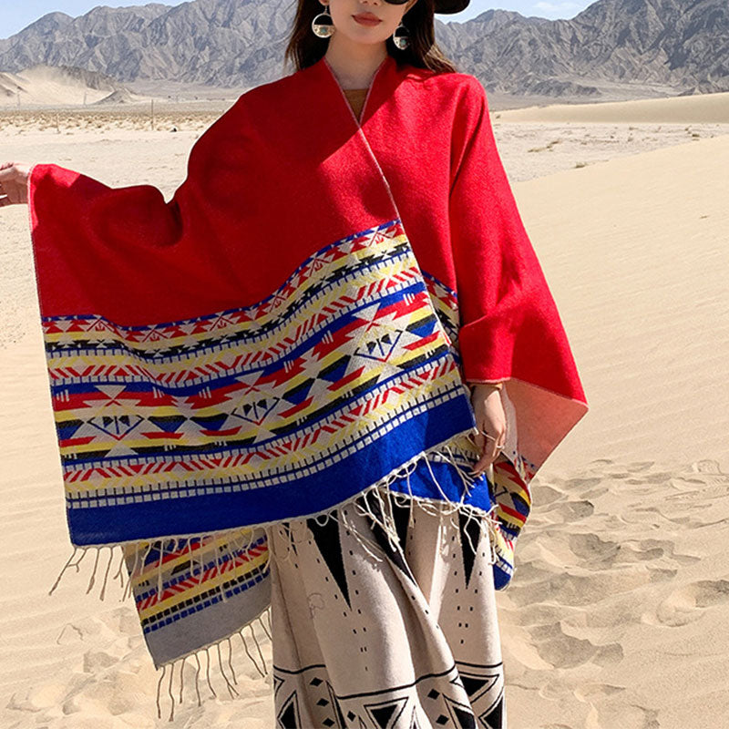 Nimara Ritual Tibetan Shawl Colorful Geometry Winter Cozy Travel Scarf Wrap