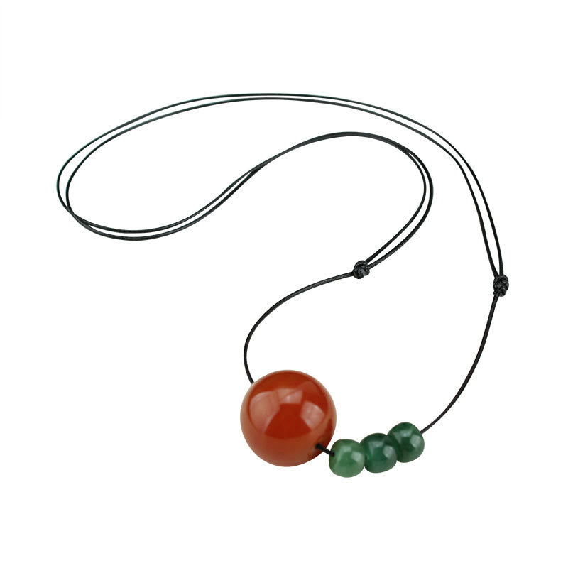 Nimara Ritual Red Agate Green Aventurine Green Bodhi Seed Bead Calm Leather Rope Necklace Pendant