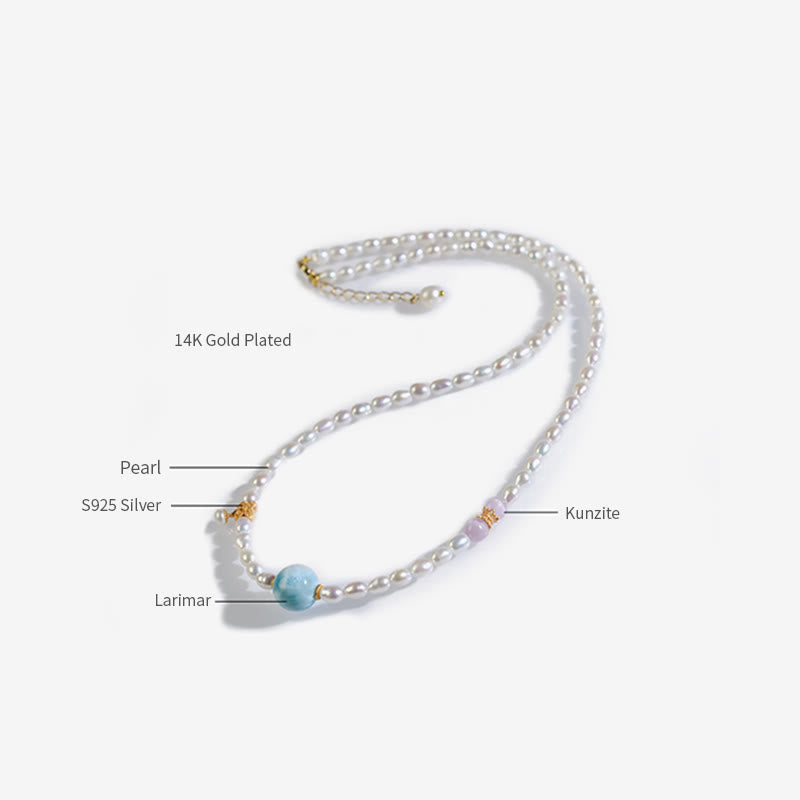Nimara Ritual 925 Sterling Silver Natural Pearl Larimar Sincerity Necklace Pendant
