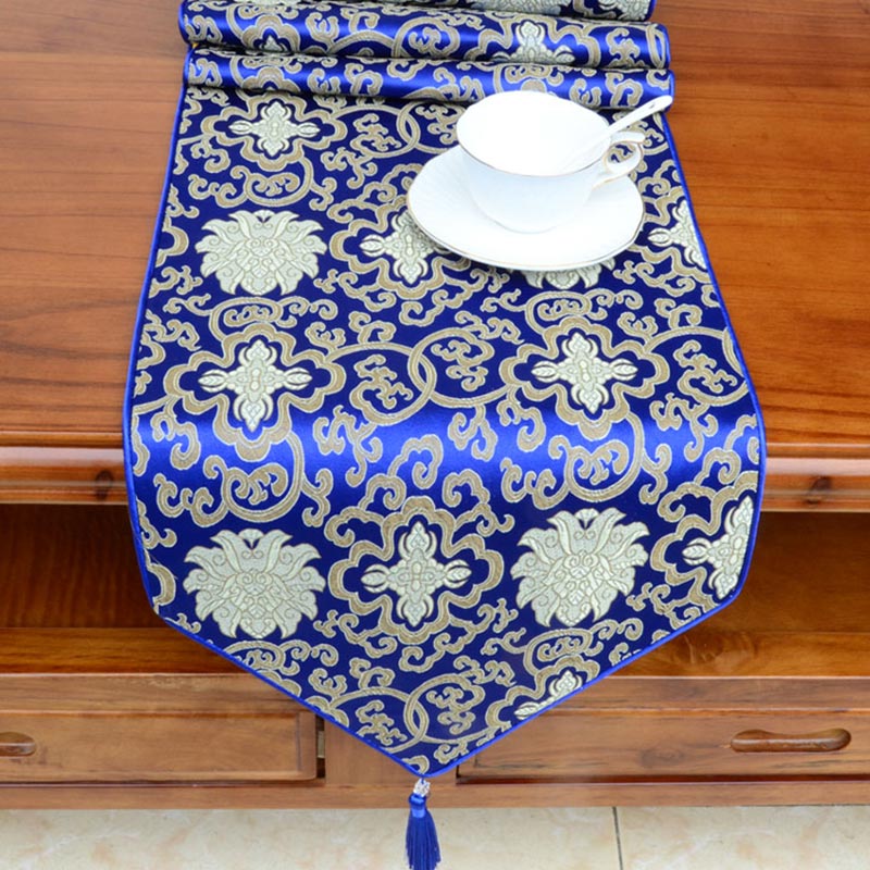 Nimara Ritual Prayer Altar Flower Vajra Dragon Pattern Tibetan Auspicious Symbols Tassels Jacquard Table Runner
