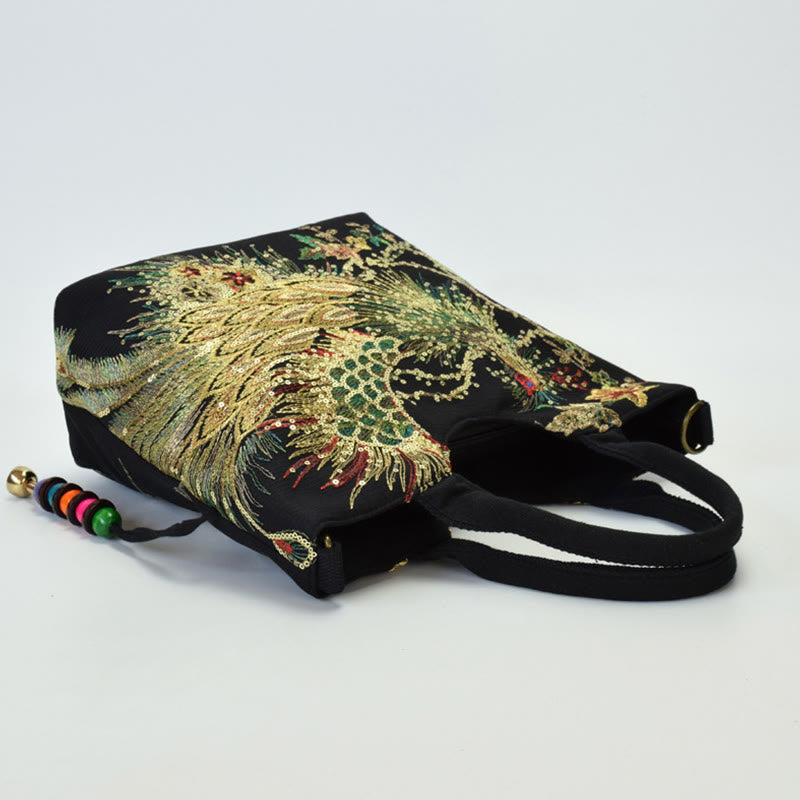 Nimara Ritual Peacock Double-sided Embroidery Tote Bag Shoulder Bag Crossbody Bag