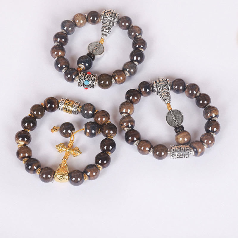 Nimara Ritual Tibet Om Mani Padme Hum Prayer Wheel Dorje Vajra Engraved Glass Bead Wisdom Bracelet