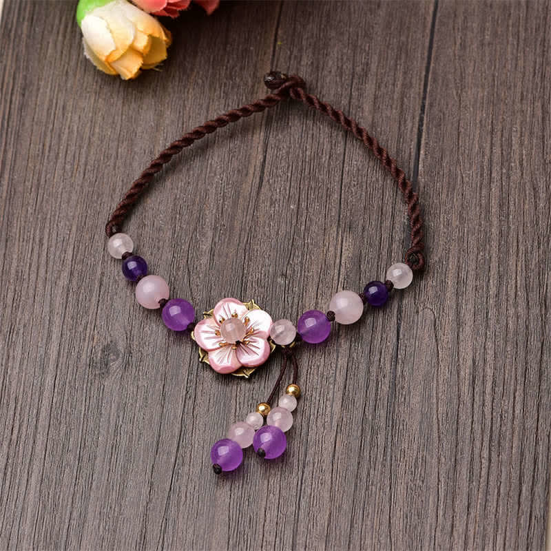 Nimara Ritual Natural Amethyst Rose Quartz Crystal Charm Lucky Healing Anklet