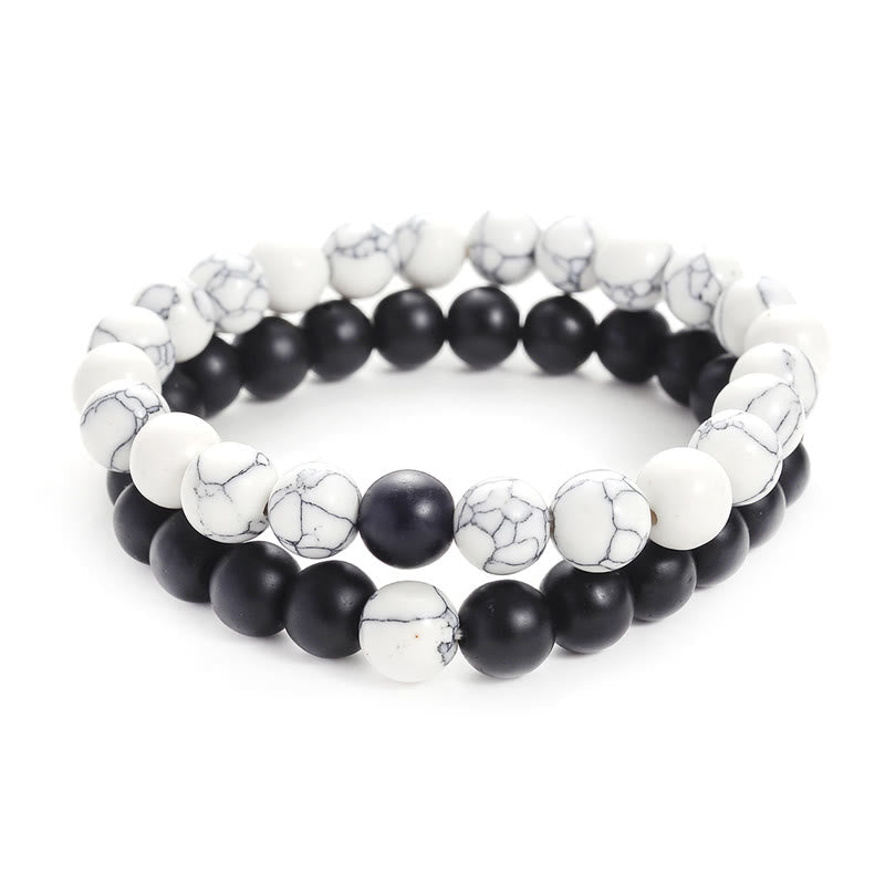 Nimara Ritual 2pcs Natural Frosted Stone White Turquoise Bead Couple Bracelet