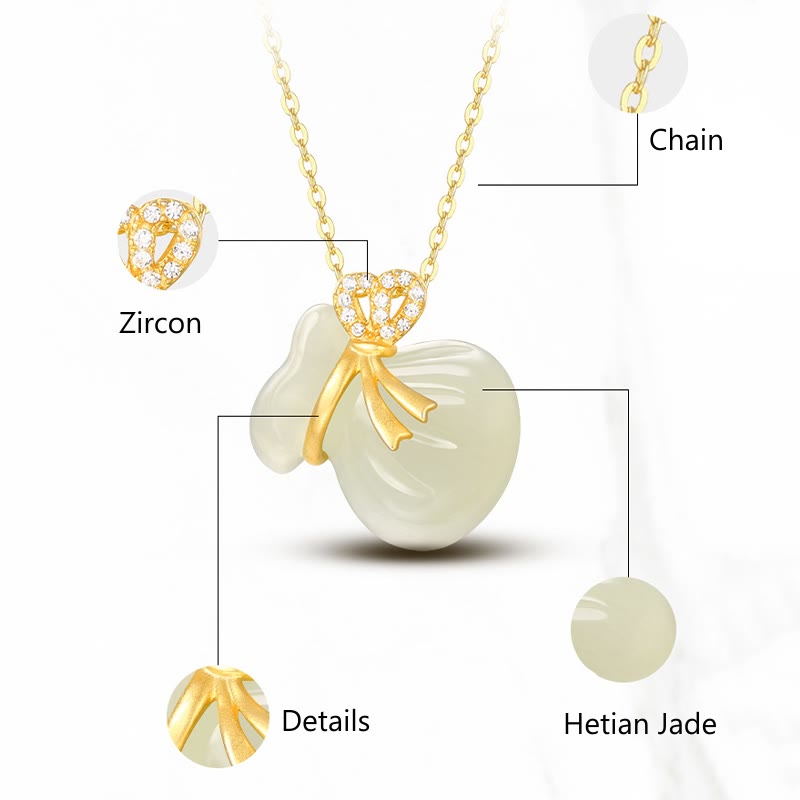 Nimara Ritual Natural Hetian White Jade Luck Money Bag Necklace Pendant