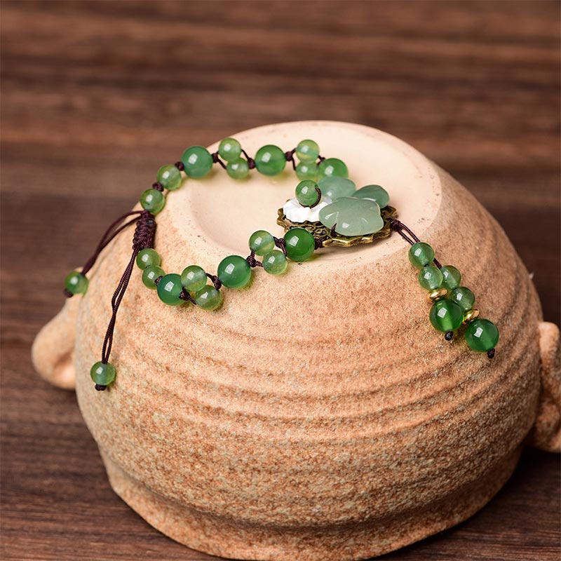 Nimara Ritual Natural Green Jade Luck Dangling Flower Bracelet