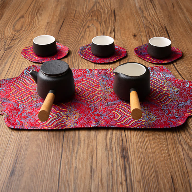 Nimara Ritual Sea Wave Bamboo Plum Blossom Brocade Embroidery Cup Mat Pad Tea Cup Coaster Kung Fu Tea Mat