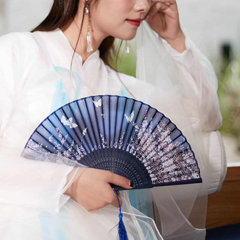 Nimara Ritual Butterfly Flowers Handheld Bamboo Folding Fan