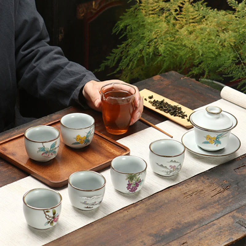 Nimara Ritual Loquat Lychee Snow Scenery Landscape Grape Apple Ceramic Teacup Kung Fu Tea Cup