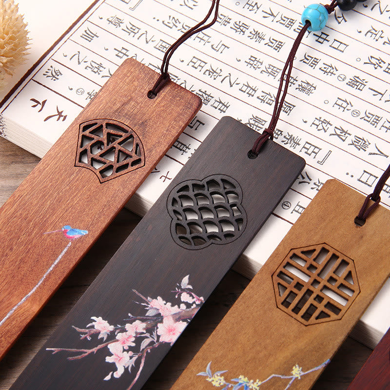 Nimara Ritual 4Pcs Four Seasons Plum Orchid Bamboo Chrysanthemum Peking Opera Mask Wood Bookmarks With Gift Box