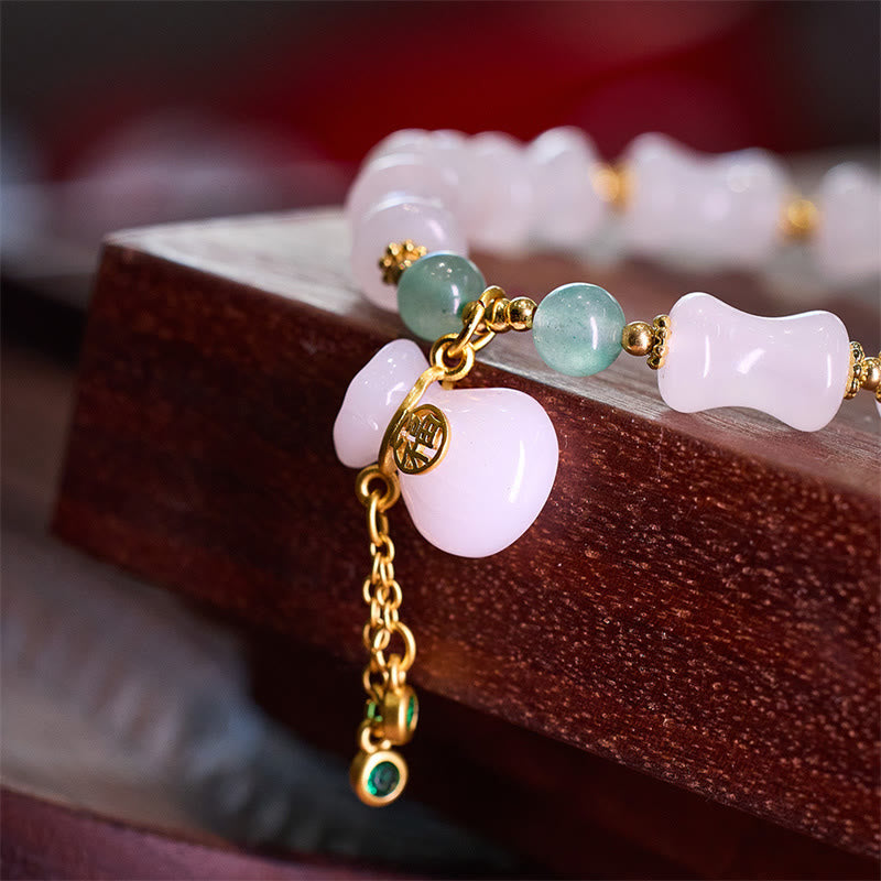 Nimara Ritual Natural White Golden Silk Jade Bamboo Pattern Wealth Lucky Bag Fu Character Bracelet
