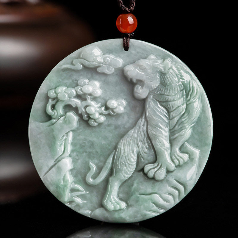 Nimara Ritual Chinese Zodiac Tiger Jade Protection Necklace String Pendant
