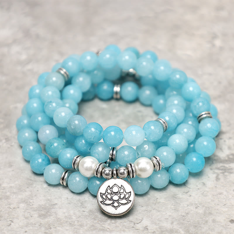Nimara Ritual Natural Amazonite Stone Healing Lotus Mala Bracelet