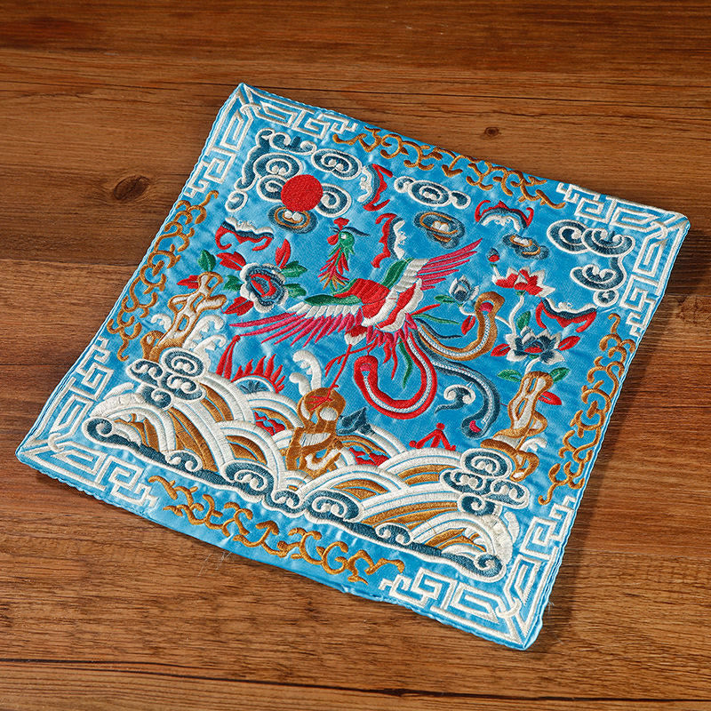 Nimara Ritual Crane Phoenix Dragon Kirin Embroidered Cup Mat Pad Tea Cup Coaster Square Kung Fu Tea Mat