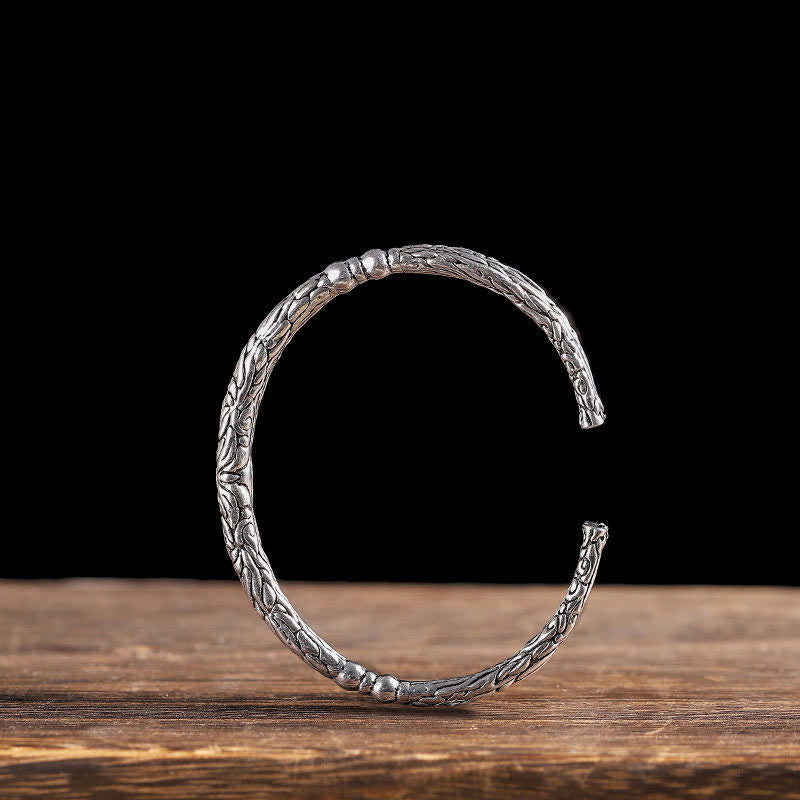 Nimara Ritual Flower Dragon Pattern Engraved Balance Cuff Bracelet Bangle