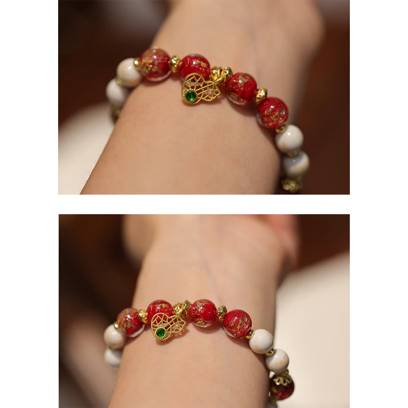 Nimara Ritual Gourd God Of Wealth Charm Fortune Liuli Glass Bead Incense Ash Porcelain Bead Bracelet