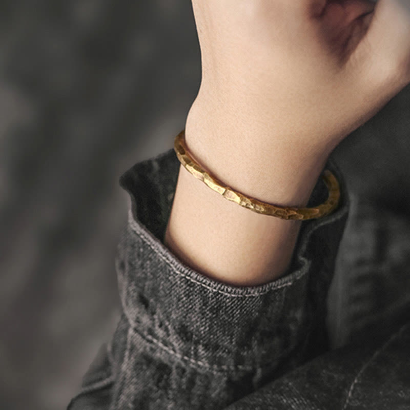 Nimara Ritual Tibetan Bump Texture Copper Luck Cuff Bracelet Bangle