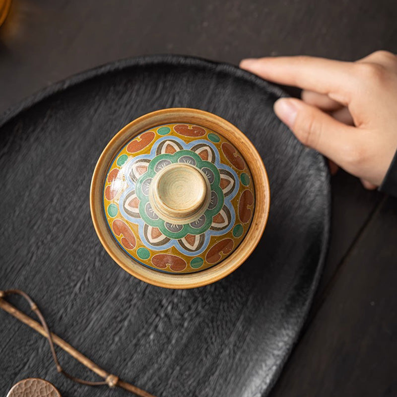 Nimara Ritual Dunhuang Flying Apsaras Ceramic Gaiwan Sancai Teacup Kung Fu Tea Cup With Lid