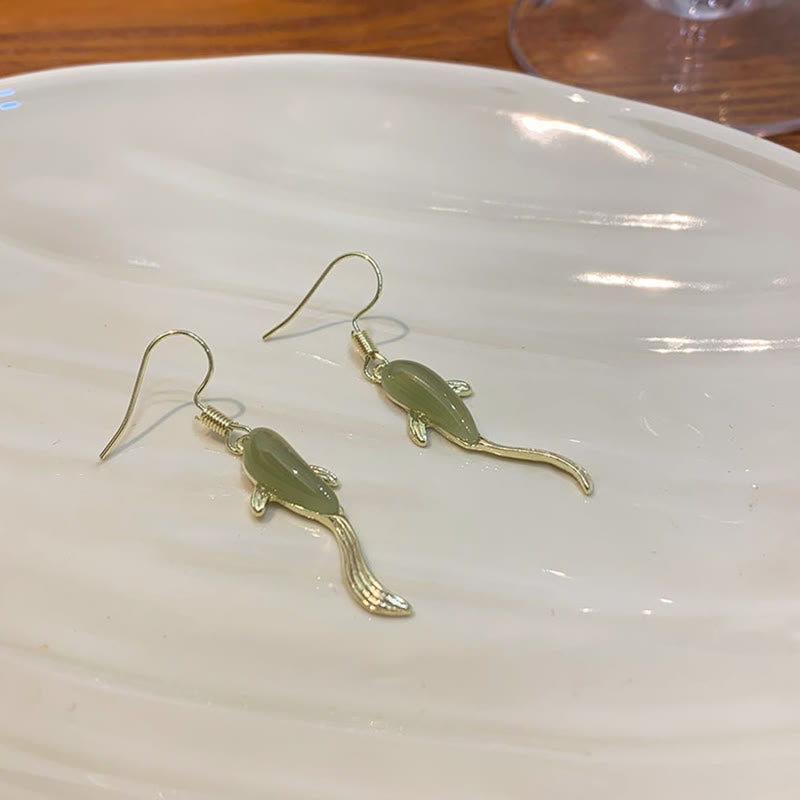 Luck and Healing Fish Pattern Jade Dangle Drop Earrings