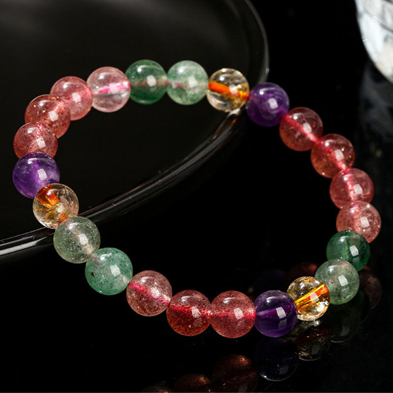 Nimara Ritual Natural Multicolored Strawberry Quartz Love Healing Beaded Bracelet