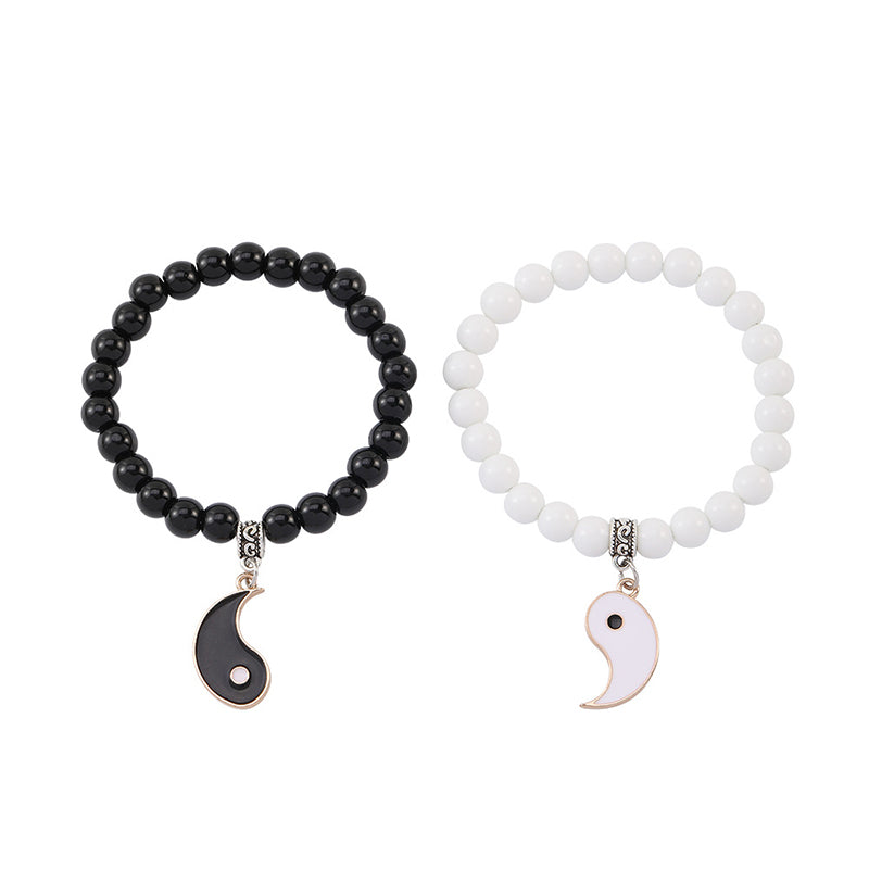 Nimara Ritual 2Pcs Black Onyx White Turquoise Bead Yin Yang Protection Couple Bracelet