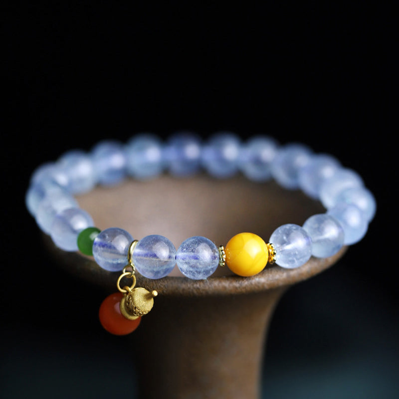 Nimara Ritual Aquamarine Red Agate Peace Gourd Charm Bracelet