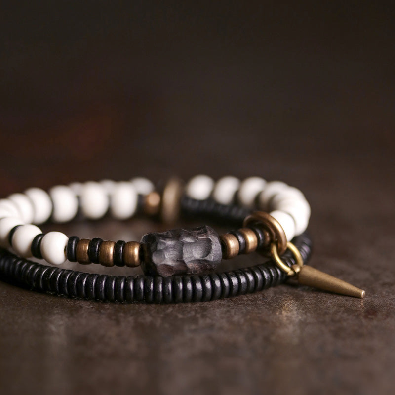 Nimara Ritual Bone Beads Ebony Wood Copper Strength Couple Bracelet