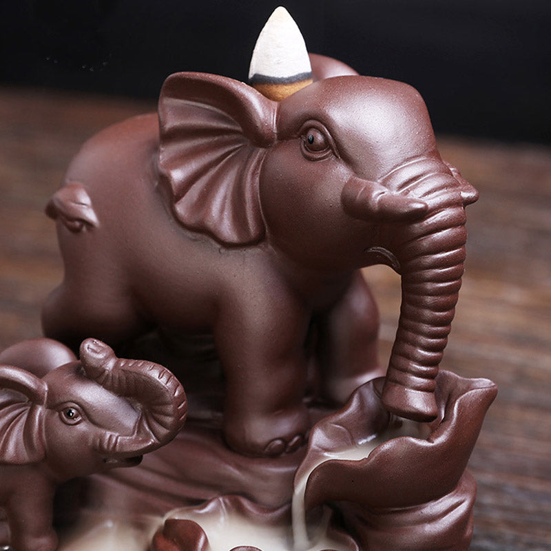 Nimara Ritual Tibetan Elephant Purple Clay Backflow Smoke Fountain Protection Incense Burner Decoration