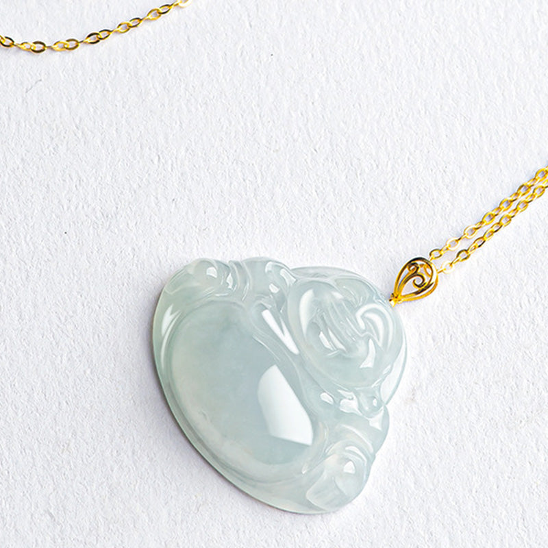 Nimara Ritual Laughing Buddha Natural Jade Abundance Titanium Steel Chain Necklace Pendant