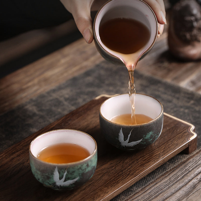 Nimara Ritual Auspicious Crane Ceramic Teacup Kung Fu Tea Cup Bowl