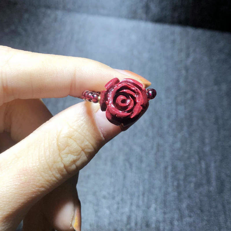 Nimara Ritual Garnet Cinnabar Lucky Bead PiXiu Om Mani Padme Hum Rose Protection Ring