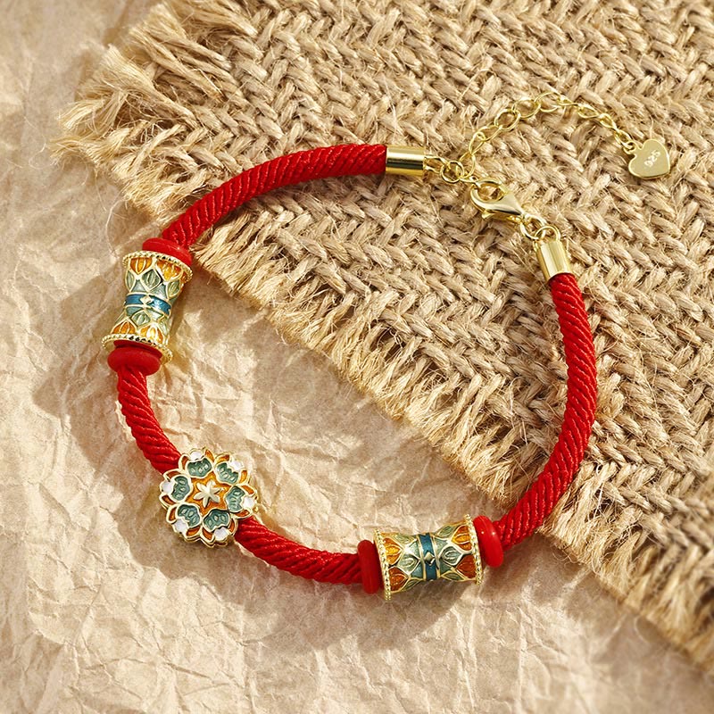 Nimara Ritual Dunhuang 925 Sterling Silver Lotus Drum New Beginning Red Rope Bracelet