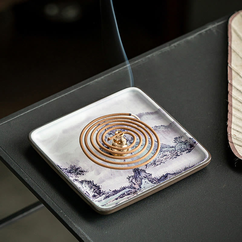Nimara Ritual Mountain Lake Flower Leaf Healing Ceramic Plate Tray Stick Incense Burner Decoration