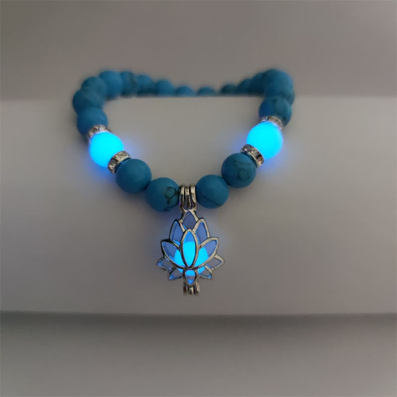 Positive Thinking Tibetan Turquoise Glowstone Luminous Bead Lotus Protection Bracelet