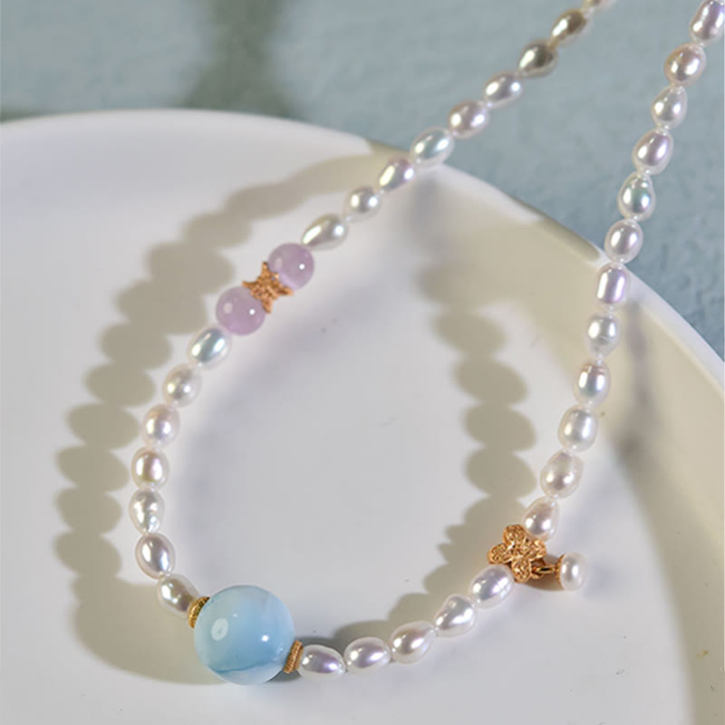 Nimara Ritual 925 Sterling Silver Natural Pearl Larimar Sincerity Necklace Pendant