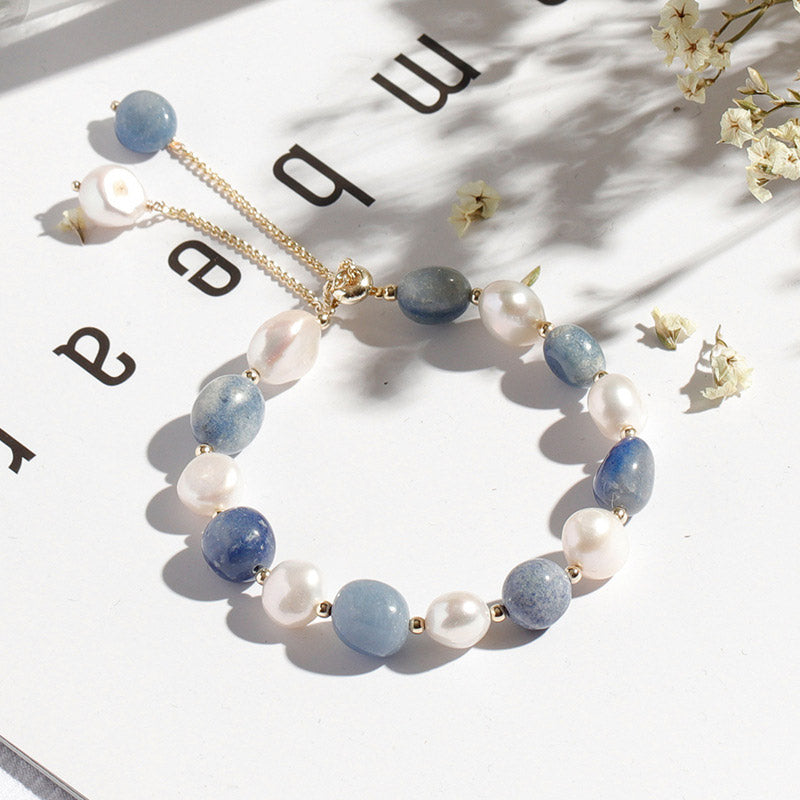 Nimara Ritual Natural Blue Aventurine Crystal Pearl Bead Healing Bracelet