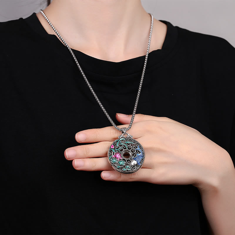 Nimara Ritual Koi Fish Lotus Peace Buckle Fu Character Wealth Luck Necklace Pendant