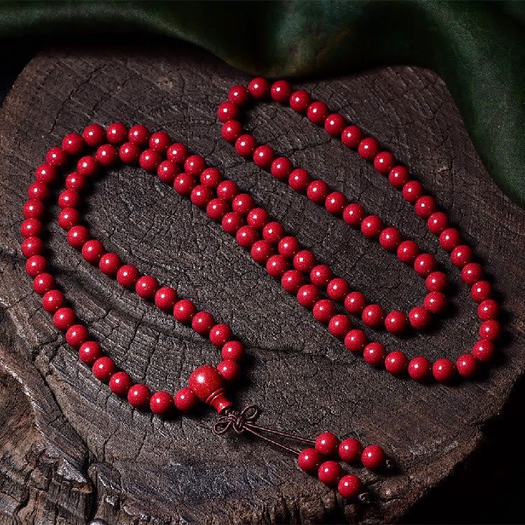 Nimara Ritual 108 Mala Beads Cinnabar Om Mani Padme Hum Pattern Engraved Blessing Bracelet