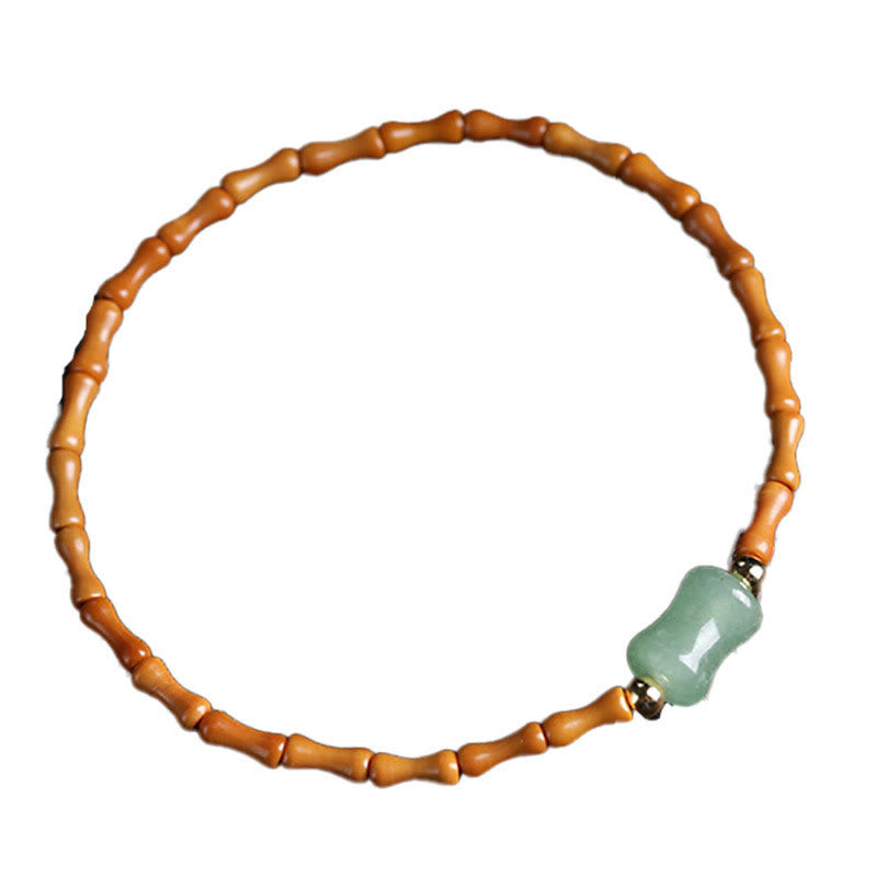 Nimara Ritual Natural Olive Pit Green Aventurine Bamboo Pattern Luck Bracelet