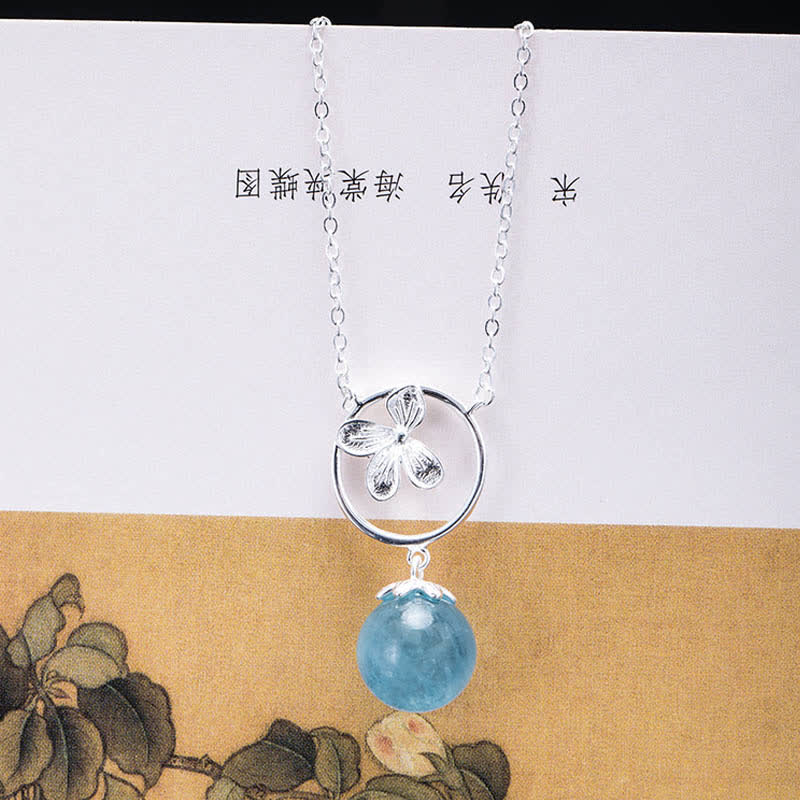 Nimara Ritual 925 Sterling Silver Natural Aquamarine Leaf Flower Peace Earrings Necklace