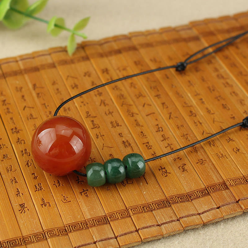 Nimara Ritual Red Agate Green Aventurine Green Bodhi Seed Bead Calm Leather Rope Necklace Pendant