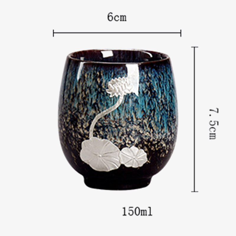 Nimara Ritual Silver Lotus Flower Leaf Chinese Jianzhan Ceramic Teacup Kung Fu Tea Cup 150ml