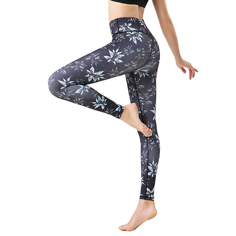 Nimara Ritual Spots Maple Leaf Print Sports Exercise Fitness High Waist Leggings Women's Yoga Pants