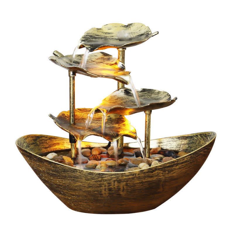 Nimara Ritual Lotus Leaf Shaped Waterfall Fountain Tabletop Ornaments With LED Light Home Office Desktop Decoration