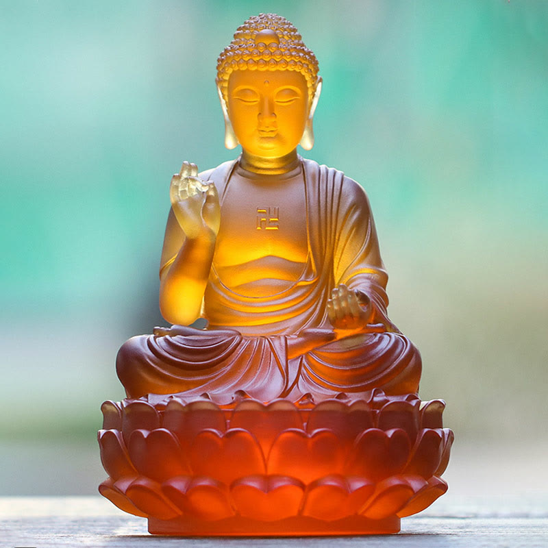 Nimara Ritual Handmade Sakyamuni Buddha Liuli Crystal Art Piece Compassion Statue Home Office Offering Decoration