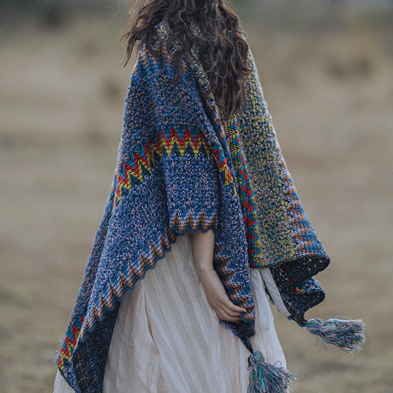 Nimara Ritual Tibetan Shawl Soft Warm Knitting Cloak Winter Tibetan Tassel Scarf