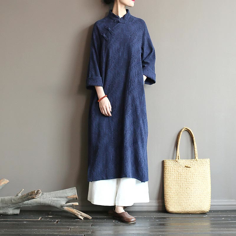 Nimara Ritual Flower Jacquard Midi Dress Long Sleeve Cotton Linen Dress Wide Leg Pants With Pockets