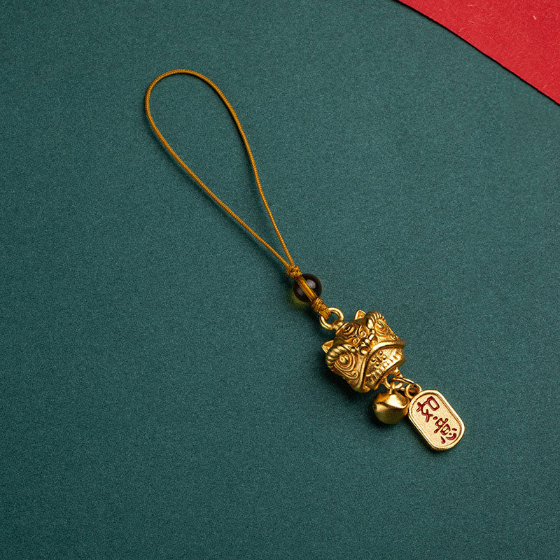 Nimara Ritual Dancing Lion Auspicious Ruyi Safe Peace Rich Copper Wealth Phone Hanging Decoration